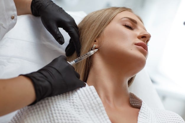 beautician making injection woman s face closeup biorevitalization procedure plastic surgery cosmetology salon 302872 145